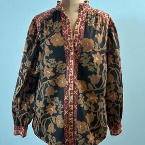 FREE PEOPLE Floral Gardens Forest Combo Feeling Groovy Tunic Long Shirt sz XS